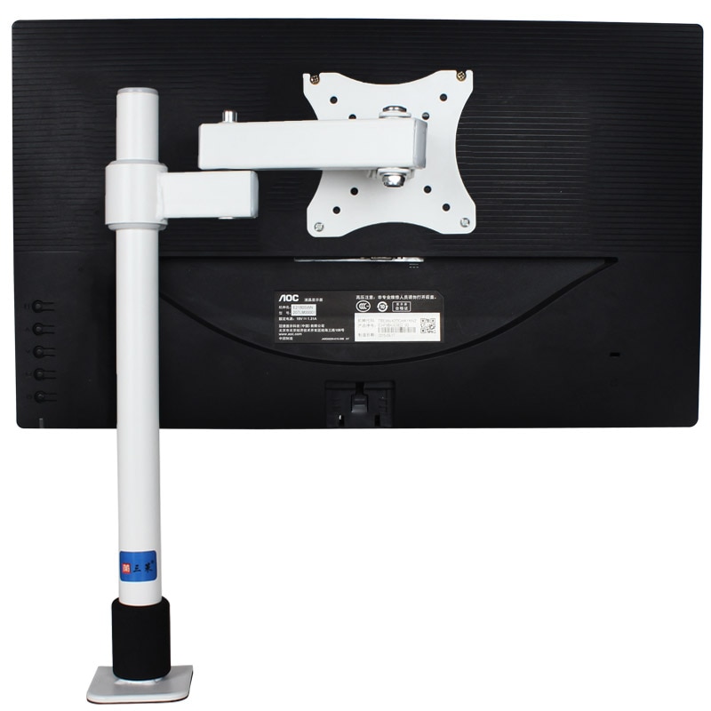 HILLPORT 10-27&quot; Steel Single Arm Lcd Tv Table Mount Tilt 360 Rotate Monitor Desktop Stand Vesa 75 100 Full Motion Bracket White