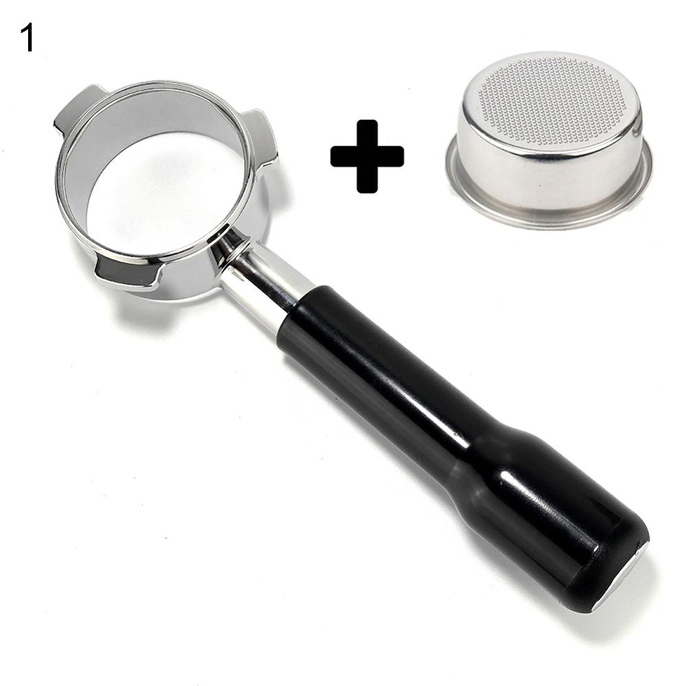 Træhåndtag filternet 54mm kaffe espressomaskine portafilter filterkurv til breville 870/875/808 mesh filter kaffegrej: 1 med filterkurv