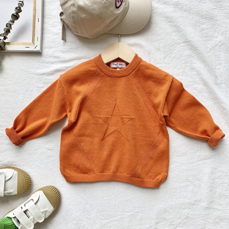 1-6 år efterår vinter baby børn drenge langærmet striktrøje baby børn drenge pullover sweatere børnetøj: V022304 orange / 24m