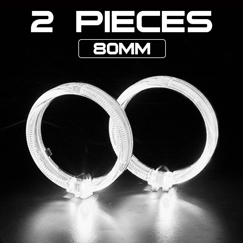 Led engel øjne 80mm kørelys daglys halo hvid blå rød ring til hid bi-xenon projektor linse cover maske linser tilbehør: 2x 80mm hvide halogen