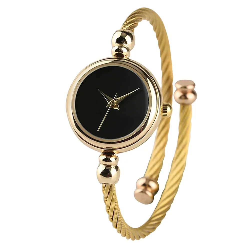 Reloj de lujo con correa fina dorada para mujer, pulsera femenina, 2 piezas, a la