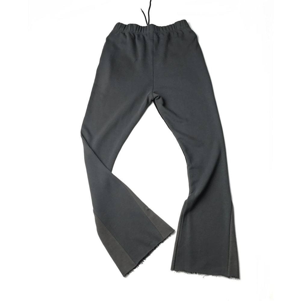 Pantalones de chándal deconstruidos negros/grises, pantalones de algodón de rizo ajustados acampanados, ropa de calle Vintage con abertura de pierna ancha de longitud extendida