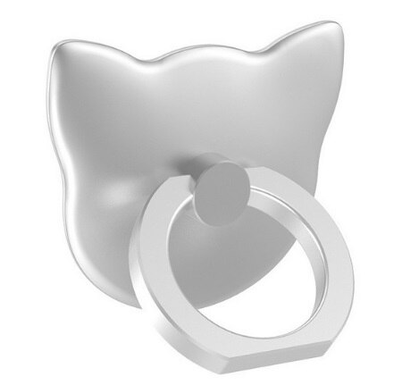 Kat øre moblile telefon finger ring holder sød stativ opladning support mobiltelefon universal bjørn beslag til apple iphone 8 x: Sølv