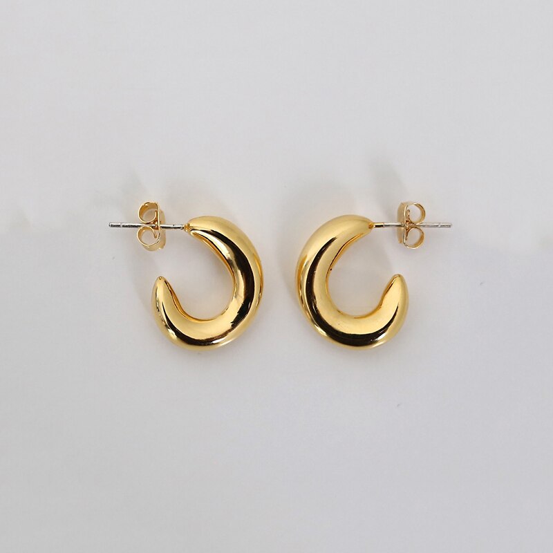 Peri'sBox Gold Silver Color C Shape Small Hoop Earrings Irregular Geometric Earrings for Women Minimalist Earrings Hoops Trendy