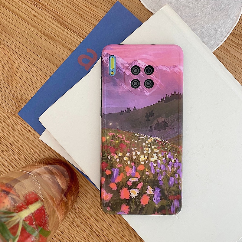 Mooie Landschap Vallei Veld Schilderij Telefoon Case Voor Huawei P40 Pro P30 Mate 30 Pro Zachte Siliconen Antifall Bescherm Cover coque