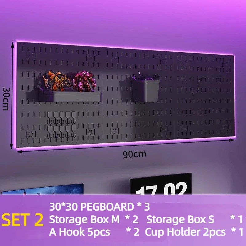 Organizador de pared de tablero de clavijas DIY sin perforaciones, accesorios colgantes, estante de organización, almacenamiento para garaje, ganchos, artesanías, cocina y habitación: Light Black