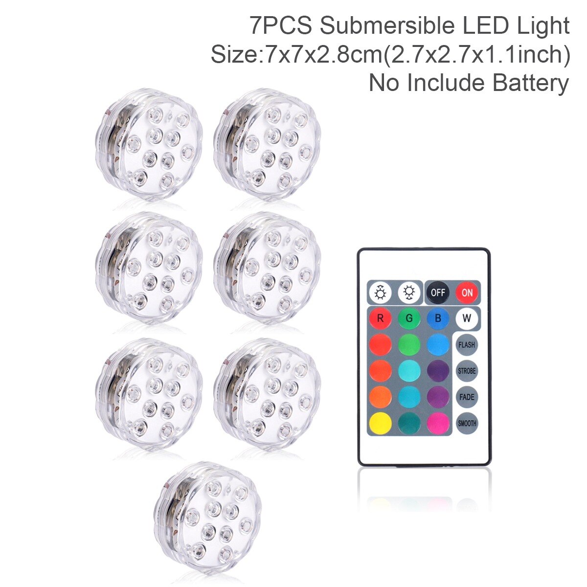 10 Led Remote Controlled Rgb Submersible Licht Waterdicht Vissen Onderwater Lamp Outdoor Zwembad Vijver Verlichting: 7 Lights