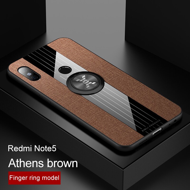 For Xiaomi Redmi Note 5 Pro Case Matte Cloth Glossy Cover For Xiomi Xiaomi Redmi 5 Plus Shockproof Phone Case with Ring Holder: Redmi Note 5 / Brown With Ring