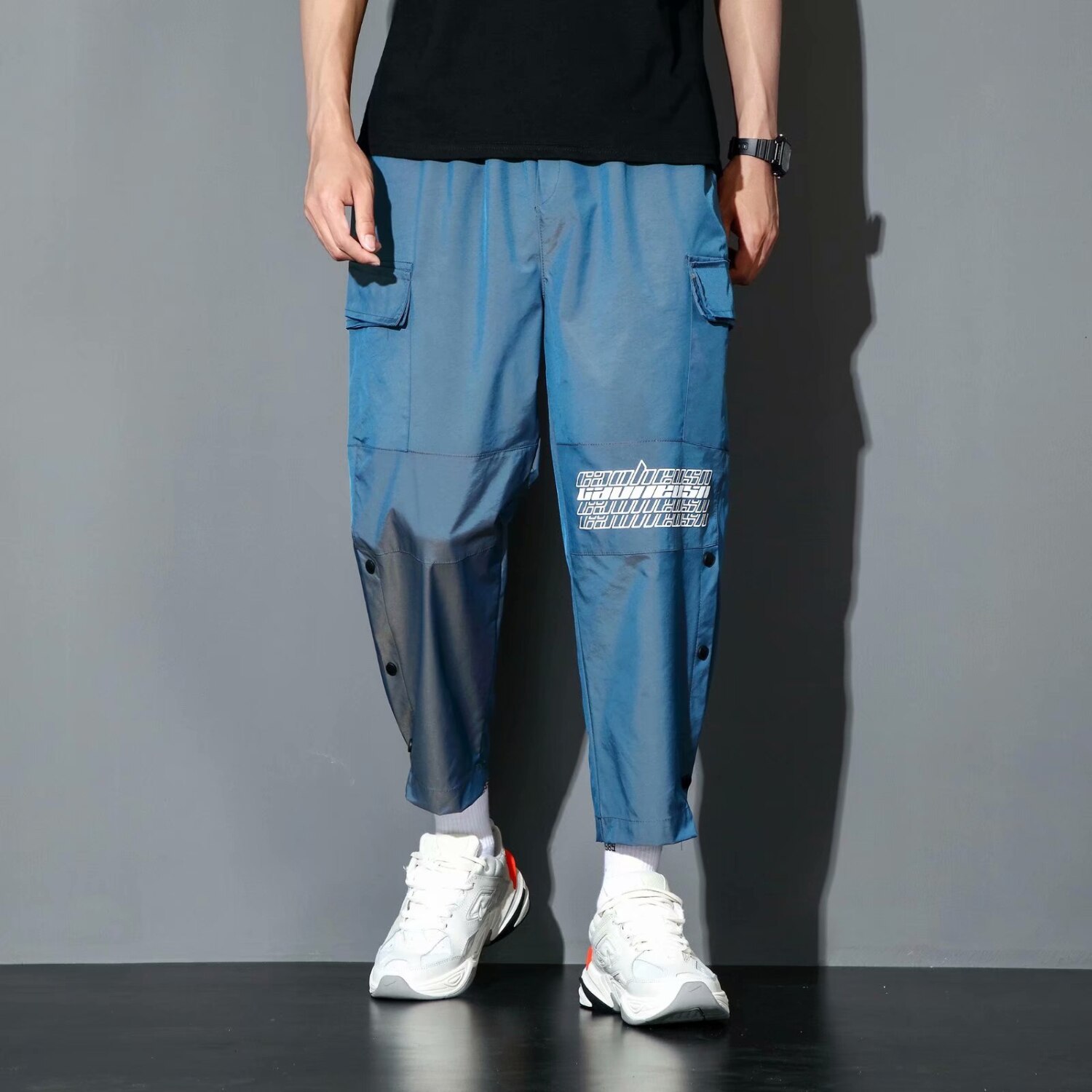 Zazomde streetwear last bukser herre reflekterende løs hofte hopp fritidsbukser herre harem bukse harajuku jogger joggebukse herre bukser