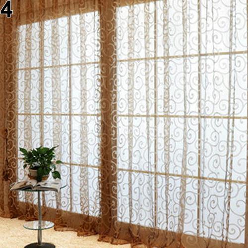 Romantisk blomsterdekoratør voile tyll dør vindu gardin panel drapere ren valances til stue kjøkken vindu voile gardin: Kaffe