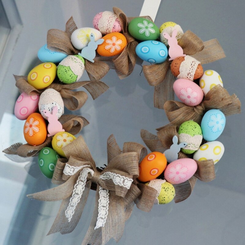 40cm kolorowe rattanowe koło pisanki kokarda uszy królika wieniec drzwi powiesić wielkanoc dekoracji wnętrz