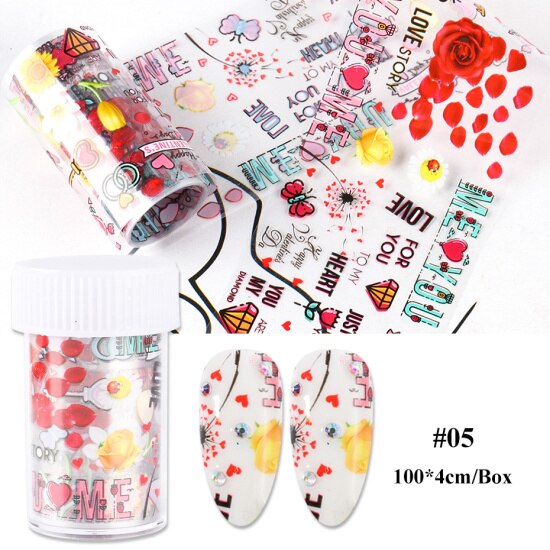 Nail Folie Decals Manicure Rose Bloem Hart Lijm Transfer Stickers Volledige Wraps Polish Sliders Tips Nail Art Decoratie TRB109: B109-05 Bottle