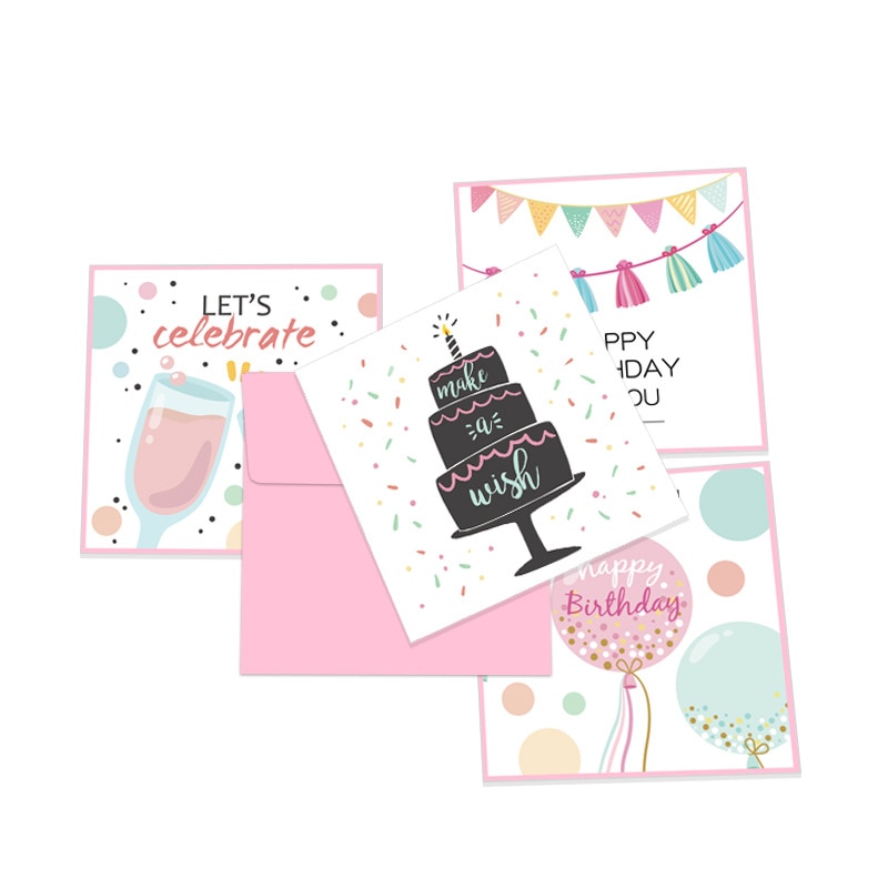 Happy Birthday Greeting Card Cartoon Printing Card with Envelope for Party Celebration Blessing Invite Random Image AQ105