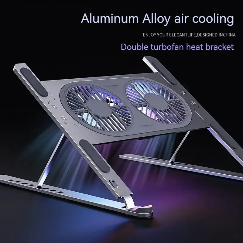 Aluminiums bærbar stativ sammenleggbar skrivebordsstige lydløs kjølevifte justerbar bærbar stativ for macbook pro air datamaskin pc ipad nettbrett