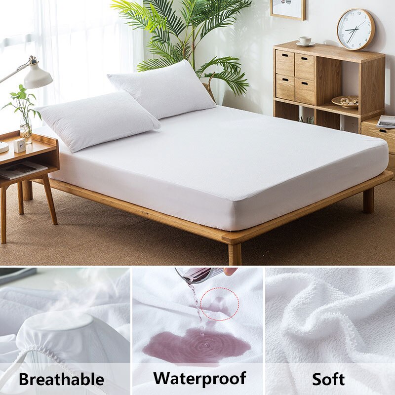 1Pc Waterdichte Matrashoes Effen Kleur Badstof Waterdicht Laken Witte Sprei Pad Protector Sprei