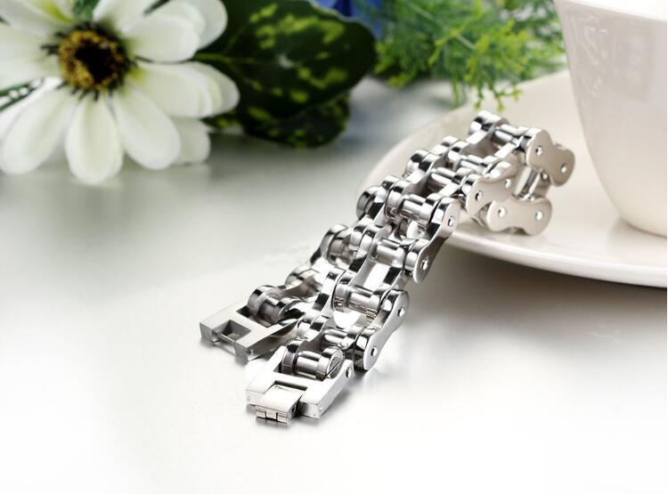 Pulsera negra de acero inoxidable para hombre, brazalete resistente de 18mm/22mm, cadena de motocicleta, joyería