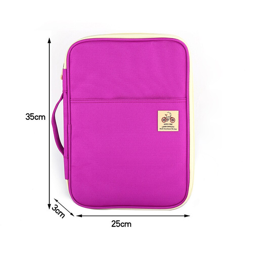 Multi-functional A4 Document Bags Filing Pouch Portable Waterproof Oxford Cloth Organized Tote Notebooks Ipad Computer Bags: Purple