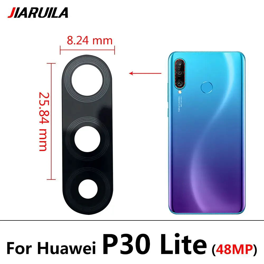 100% NOWOŚĆ dla Huawei P50 P40 Lite 5G P40 Lite E P40 P30 Lite P20 Pro Szklany obiektyw tylnej kamery z klejem + narzędzie: Black