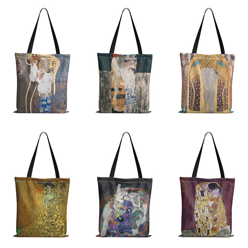 Borse Shopper in stoffa per pittura a olio per donna borsa pieghevole in tela per Shopping di grande capacità