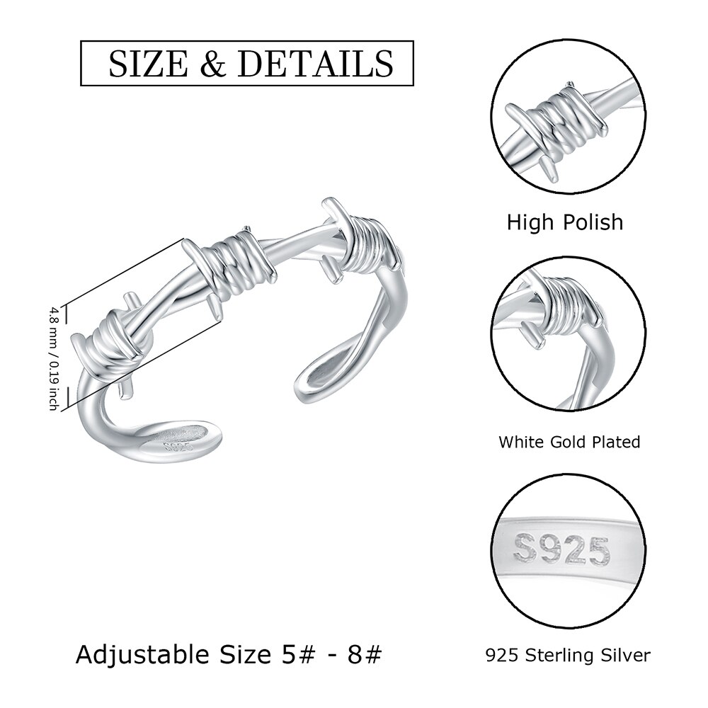 925-Sterling-Zilver Open Verstelbare Prikkeldraad Kroon Van Twist Doornen Draad Ring Voor Vrouwen Mannen, boomtak Doorn Sieraden Voor Tiener Meisje