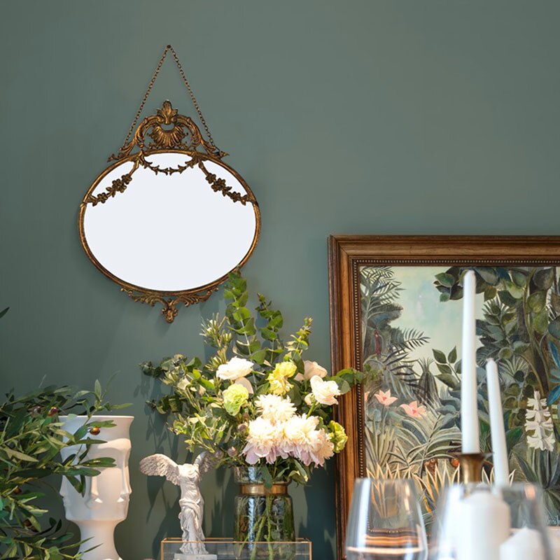 Aesthetic Art Mirror Hanging Living Room Decorative Japanese Gold Frame Antique Mirror Hallway Deco Chambre Room Decor