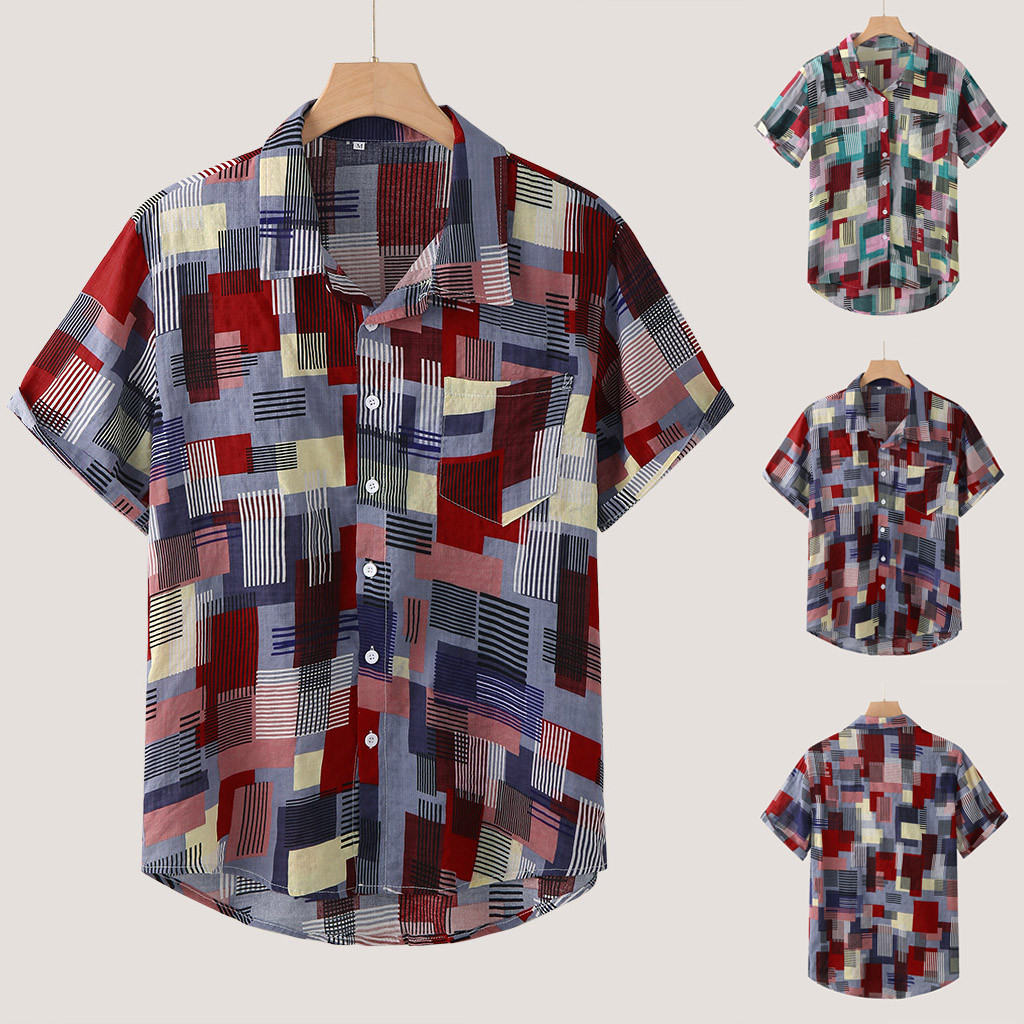 Mens Ethnic Short Sleeve Casual Cotton Linen Beach Hawaiian Shirt Blouse Couple Loose Fit Hawaii Vintage African Print Tops#3