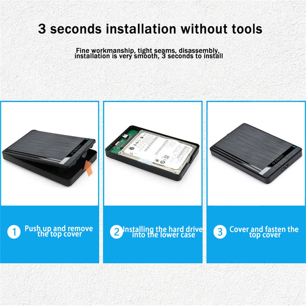 2.5" SATA to USB3.0 HDD Enclosure Mobile Hard Drive Cases for SSD External Storage HDD Box With USB3.0/2.0 Cable ABS