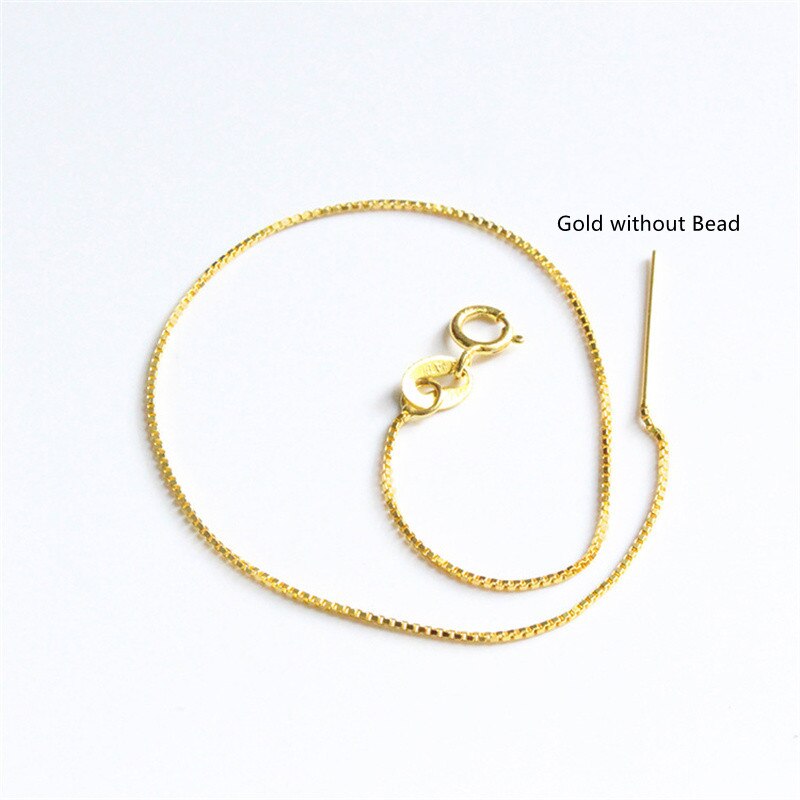 Lo Paulina Solid 925 Sterling Zilver Slide Verstelbare 0.65Mm Box Chain Enkelband 18/23Cm Voor Mode Vrouwen Te Dragen Sieraden: Gold No Bead / 18cm