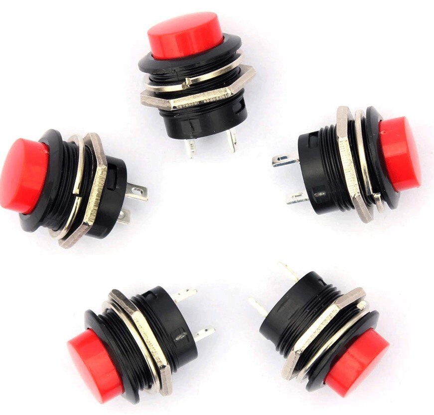 5 Pcs 16Mm Drukknop Spst Red Self Reset Ronde Schakelaar 2 Pins Ronde Knop Switch Ac 3A 250V, ac 6A 125V Schakelaars