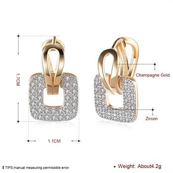 K Gold Zircon Earrings Square Diamond Romantic Earrings Ear Clips Women's Champagne Gold KZCE146-E Ear Jacket Earrings