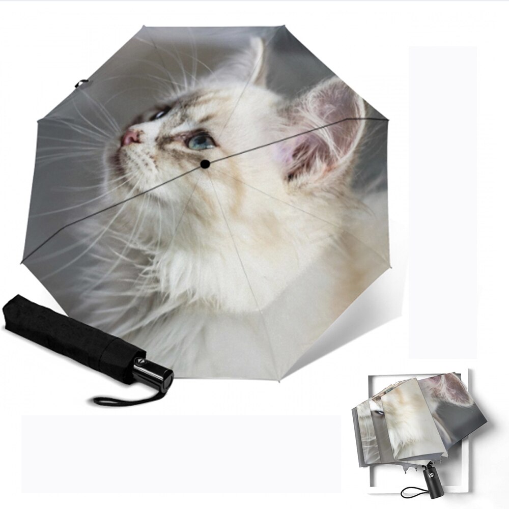 Paraguas de Sol de gato blanco para mujer, protector solar de gatito, 3 Paraguas plegables para niños, Parapluie de Anti-uv