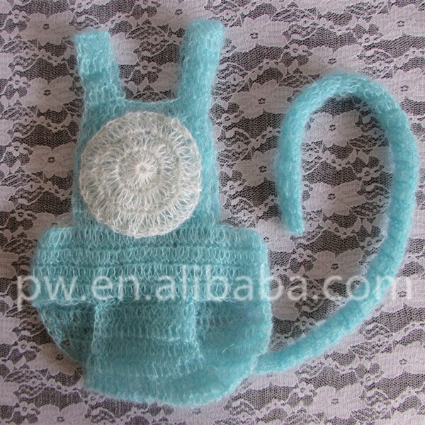 Lindo mono mameluco con larga cola recién nacido Niño sombrero y pantalones conjunto de ropa de bebé niña, Phoography accesorios Newbon traje: Azul cielo
