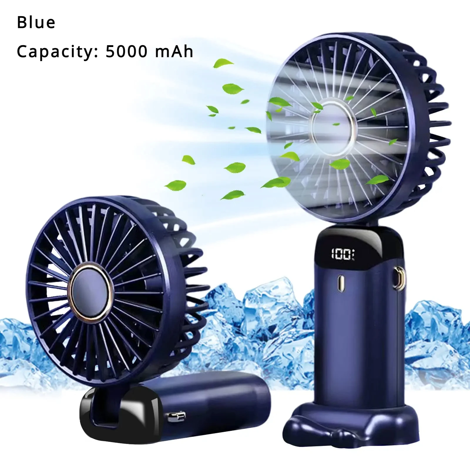 Ventilador Portátil 5000mAh Recargable 90 ° Mini aire acondicionado plegable de 5 velocidades, ventilador pequeño, enfriador de aire con pantalla digital LED: Beige