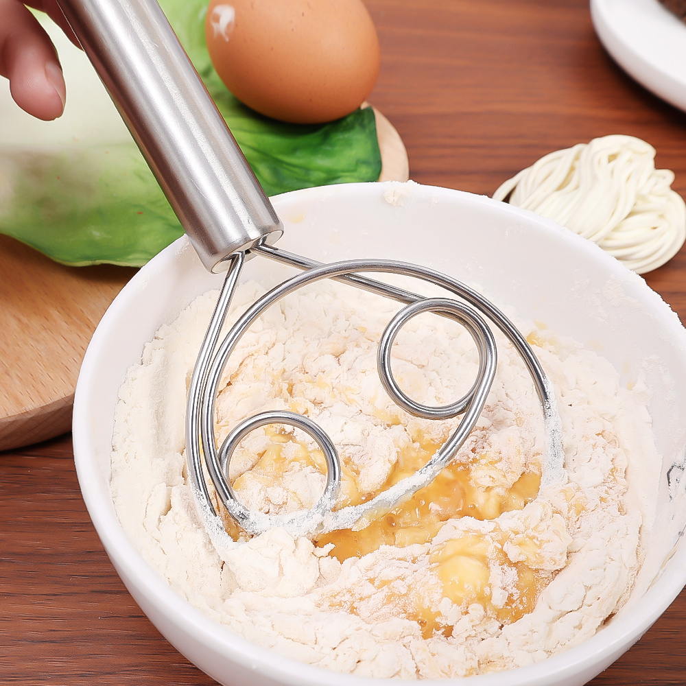 Batidor de masa danés de acero inoxidable, batidor de harina, batidor de masa de cocina, mezclador, herramientas para hacer pan para hornear pasteles y Pizza