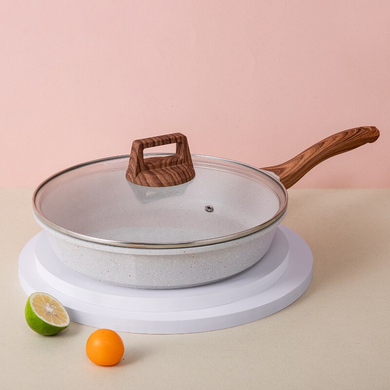 20-28CM Maifan Stone Wok Non-stick Frying Pan with Glass Lid Deepening Frying Pan for Induction Cooker Gas Stove