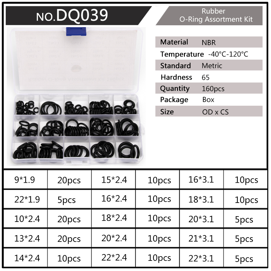 PCP DIY NBR Sealing O-rings Durable Gasket Replacements OD 6mm-20mm CS 1.5mm 1.9mm 2.4mm 15 Sizes Rubber Washer 225pcs/SET DQ003: DQ039 x1