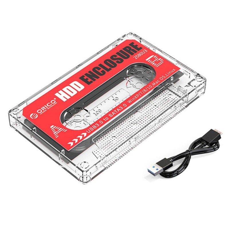 ORICO 2580U3 Transparent 2.5'' USB3.0 HDD SSD Case Hard Drive Enclosure with DIY Stickers Cassette Tape Like Appearence S
