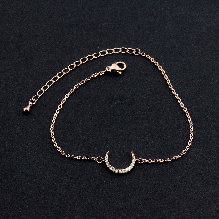 Gold Color CZ Crescent Moon Bracelets & Bangles Jewelry Stainless Steel Chain Geometric Charm Bracelet Femme Bileklik Erkek