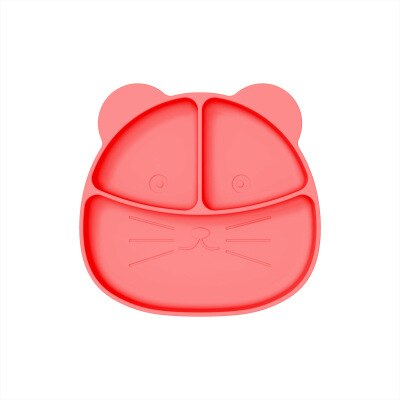 Barns silikon mattallrik integrerat tecknat mönster tillbehör barn som äter kompletterande mat tallrik sucker servis: Röd