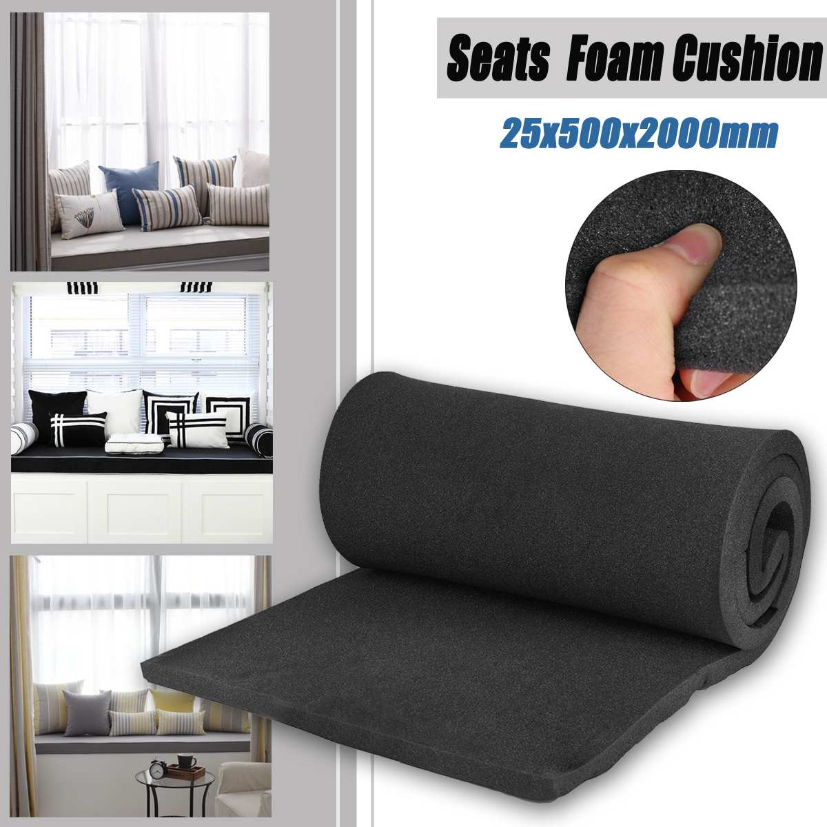High Density Seat Foam Rubber Replacement Upholstery Cushion Pad Length 2000X50X25mm Two Color