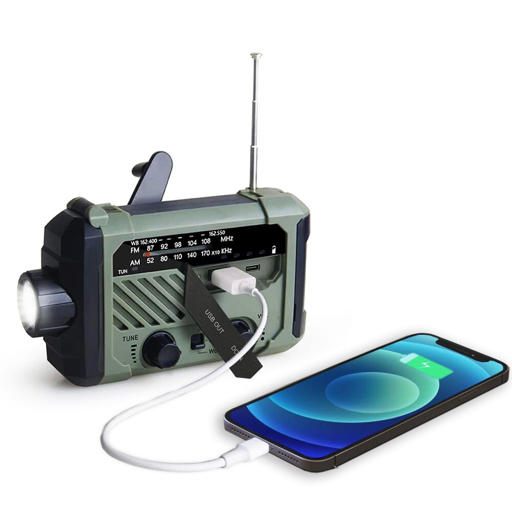 10000Mah Emergency Radio Draagbare Solar Hand Crank Radio Am/Fm/Noaa Led Zaklamp Sos Alarm Power Bank speaker Weer Radio: 2000mAh 