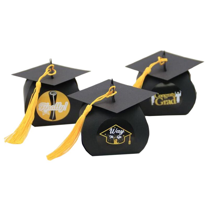 12/24Pcs European Bachelor Hat Cap Bag Candy Box Graduation Celebration Party Candy Favor Boxes Packaging Bags With Tassel