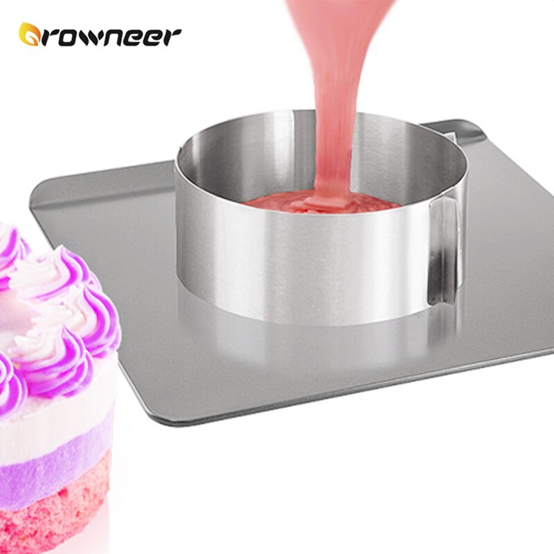 Verstelbare Mousse Ring Mold Rvs Cirkel Vierkante Gebak Bakken Decoreren Met Schaal Zilveren Cake Tools Keuken Bakvormen