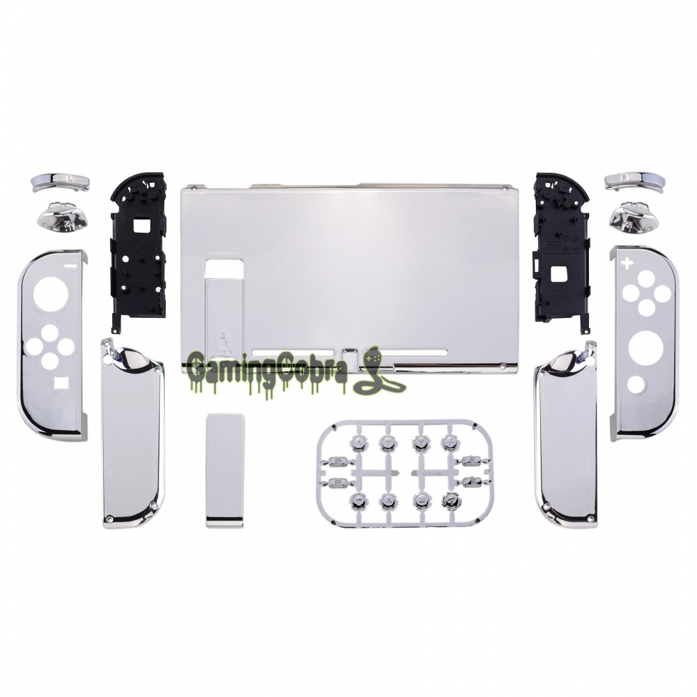 EXtremeRate-placa trasera personalizada para consola Nintendo Switch, carcasa para mando, conjunto completo de botones: Chrome Silver