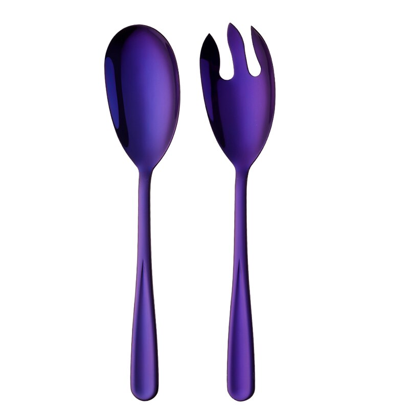 Juego de cucharas para servir ensalada, utensilios de Metal para ensalada: purple set