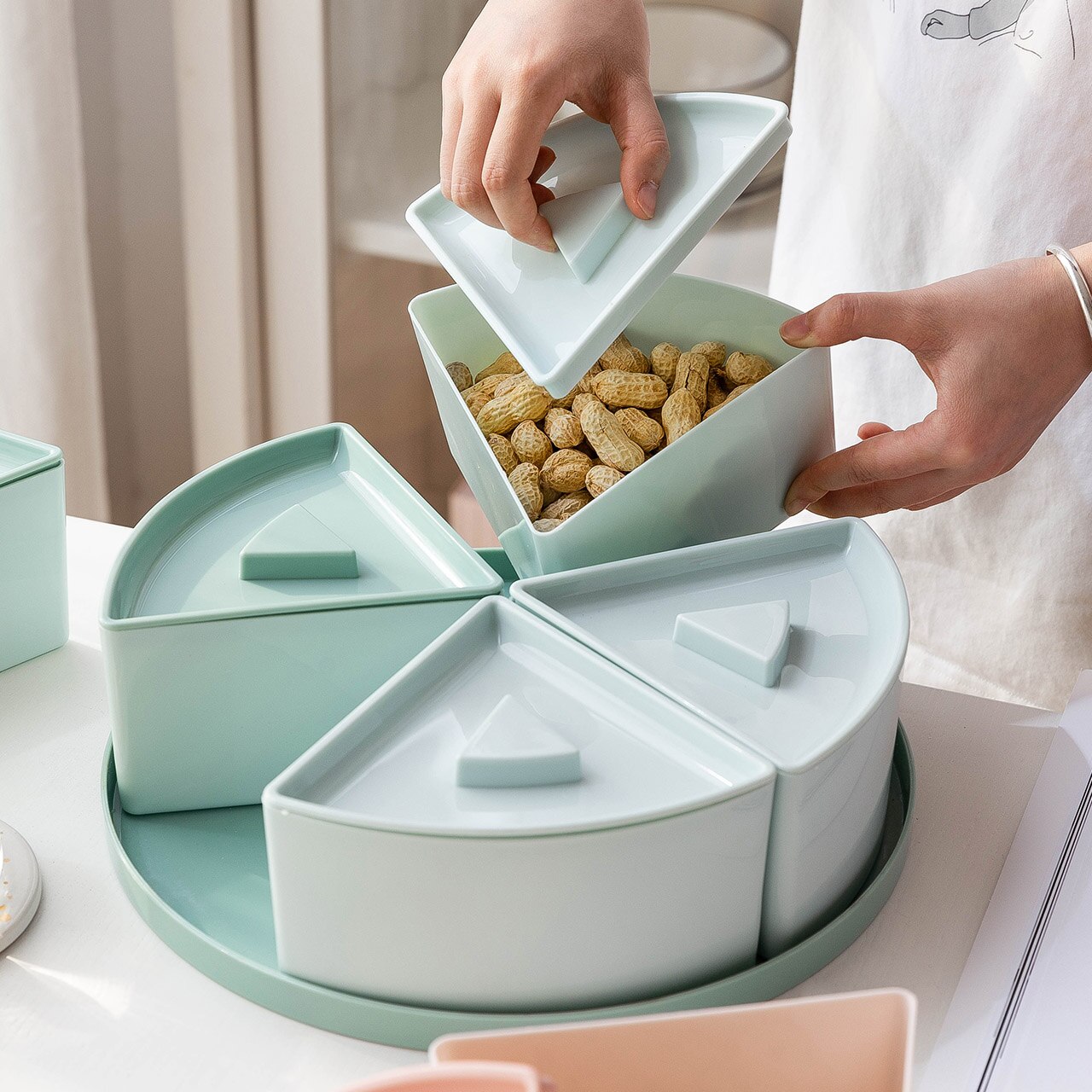Mdzf matte fest snacks skuff nøtter godteri arrangør lagring matbit bærbar container frukt tallerken boks stue kaffebord tallerken