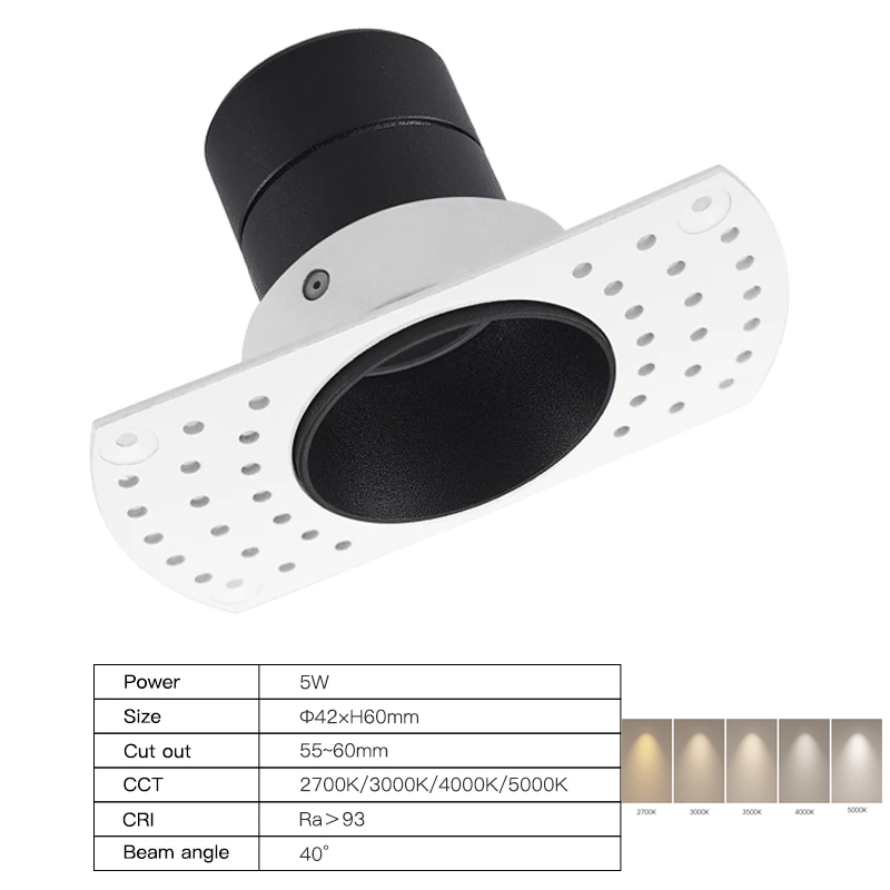 Coojun Led Randloos Downlight 5W Ingebed Plafondlamp Frame Naadloze Cree Cob Cri Ra 93 Muur Wassen Mini Spotlight indoor Lamp