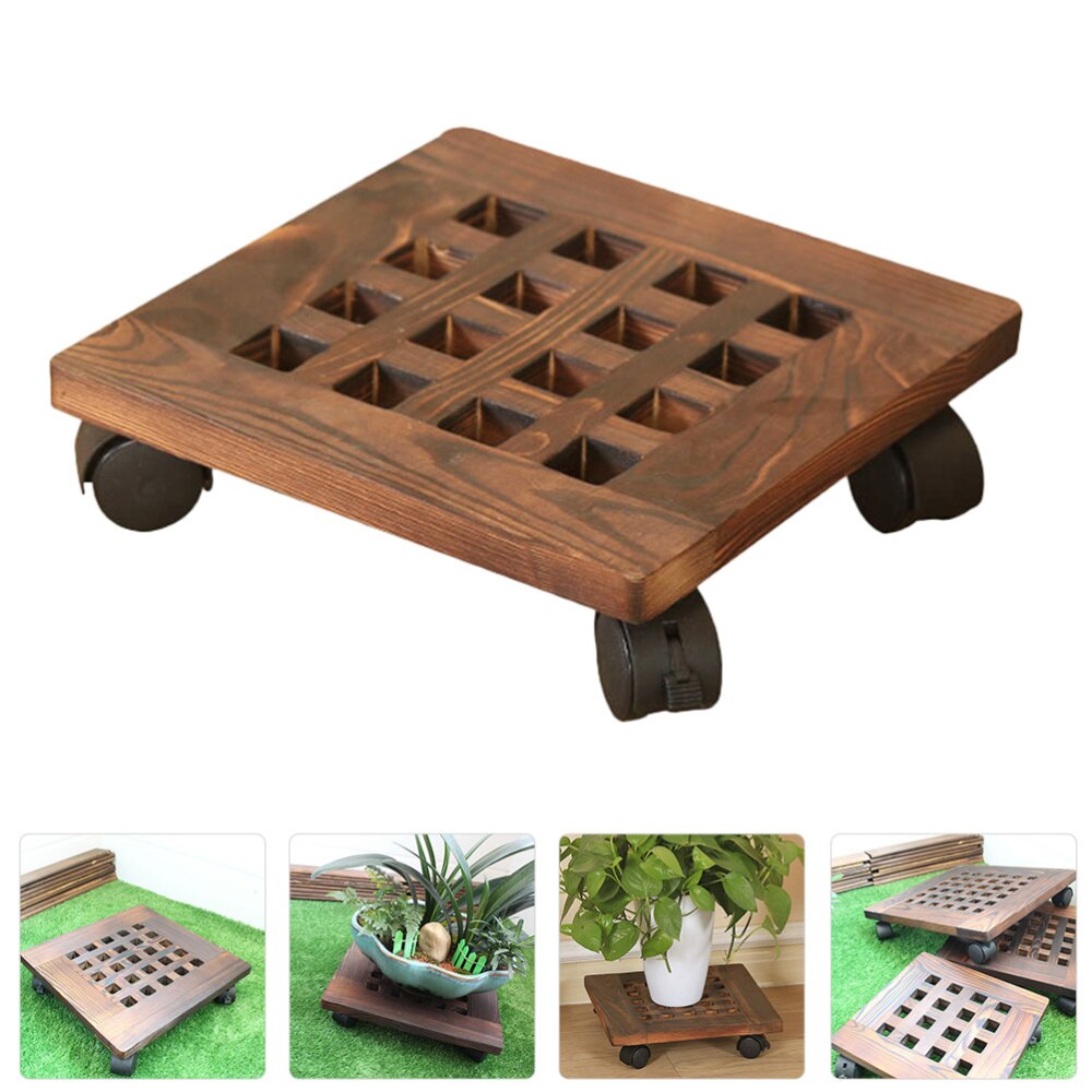 1pc Wooden Plant Pallet Caddy With Wheels Square Flower Pot Holder Mover Base With Roller Brake Universal Pulley Flower Pot Tray