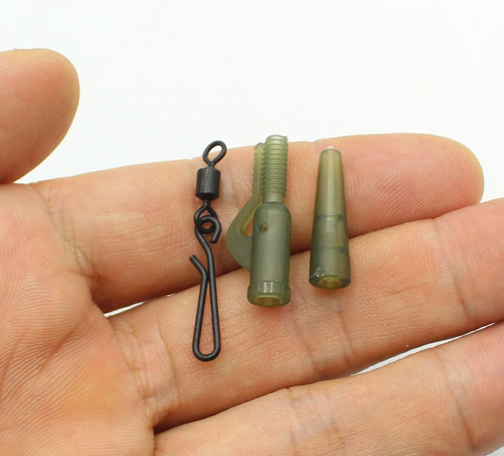 Kit de accesorios de pesca de carpa, Clips de goma de plomo, manga antienredos, giratorios de cambio rápido, aparejos de fabricación de aparejos de carpa, 30 piezas