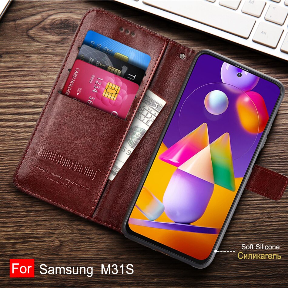 Coque à rabat en cuir pour Samsung, compatible modèles Galaxy M31s, M317F,